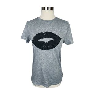 Joe Fresh Gray & Black Kiss Crew Neck T-Shirt - Size XS